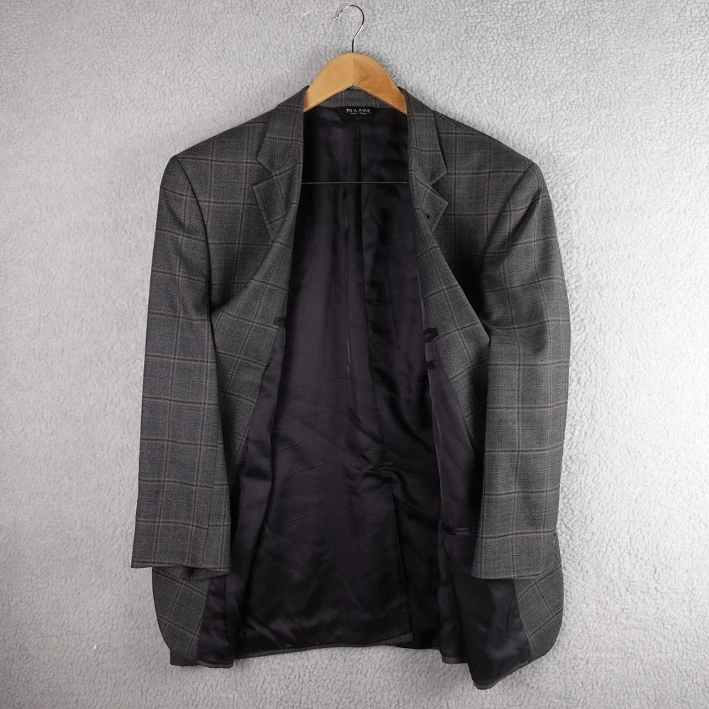 Jos. A. Bank‎ Signature Collection Grey Windowpane Plaid Wool Sport Coat 42R